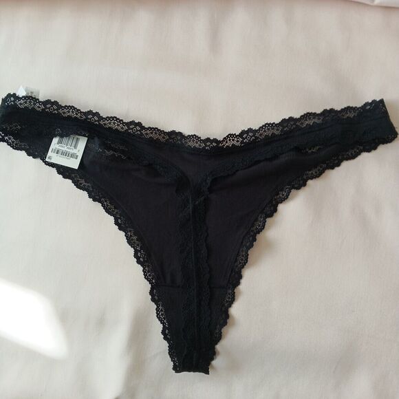 NWT JENNI Thong SIZE 3XL Solid Black w/ Lace Cotton Spandex - Picture 7 of 9